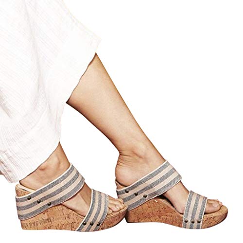 BHYDRY Verano para Mujer Transpirable Gruesa Inferior Retro Sandalias de cuña Pisos Zapatillas Romanas