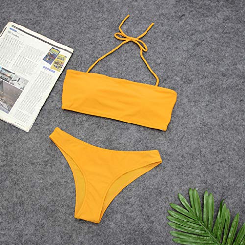 Bikinis Mujer 2019 Tanga, Mujeres Bandeau Bandage Bikini Set Push-Up Brasileño Ropa de Playa Traje de Baño Color sólido
