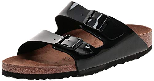Birkenstock Arizona Birko-Flor Patent, Sandalias de Punta Descubierta Mujer, Negro (Noir Noir), 36 EU