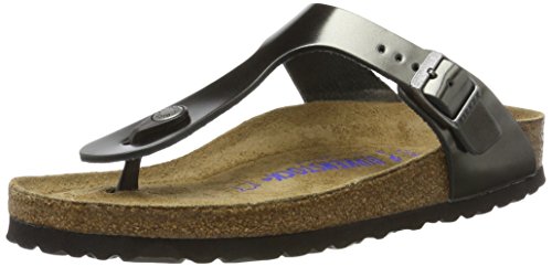 Birkenstock Gizeh Leder Softfootbed, Chanclas para Mujer, Grau (Metallic Anthracite), 37 EU