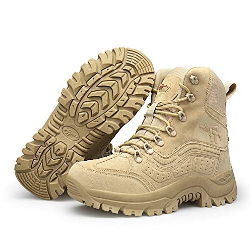 Bititger - Botas de desierto militares de piel, impermeables, con cremallera, botas tácticas y de combate para hombre, para patrullas, de seguridad, para policías, color Beige, talla 42 2/3 EU