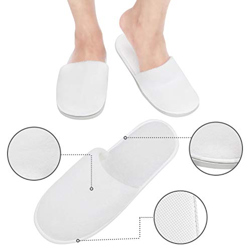 Bizarre.ly Zapatillas SPA Blancas Suaves con Bolsas de Cordel (12 Pares) Pantuflas Invitados Punta Cerrada Lavable Reutilizable – Dos Tallas (S, L) Hombres y Mujeres – Baño, Invitados, Hogar, Bodas