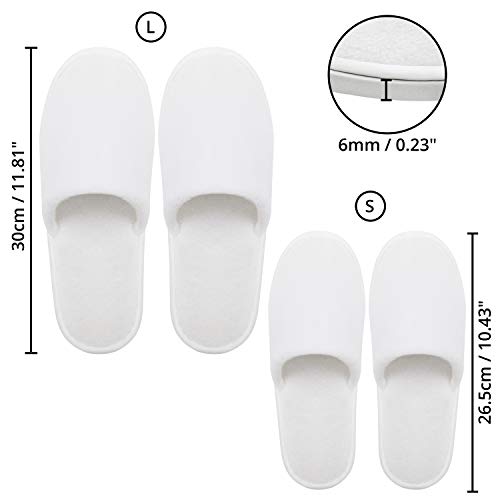 Bizarre.ly Zapatillas SPA Blancas Suaves con Bolsas de Cordel (12 Pares) Pantuflas Invitados Punta Cerrada Lavable Reutilizable – Dos Tallas (S, L) Hombres y Mujeres – Baño, Invitados, Hogar, Bodas