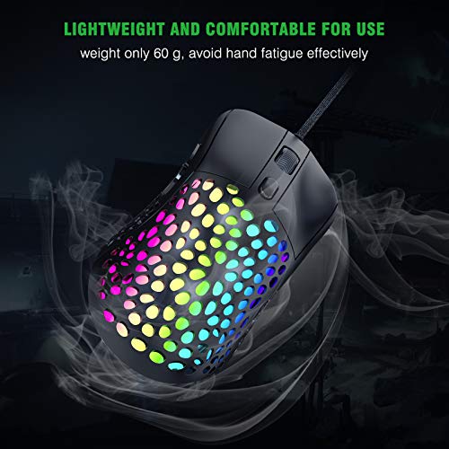 Blade Hawks Ratón Gaming, Ratón RGB Portátil Ligero con 7 Lighting Modes,4 dpi Ajustable,6 Botones,Ratón Juegos con Cable para Windows, Laptop