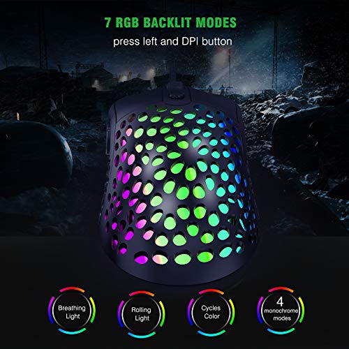 Blade Hawks Ratón Gaming, Ratón RGB Portátil Ligero con 7 Lighting Modes,4 dpi Ajustable,6 Botones,Ratón Juegos con Cable para Windows, Laptop