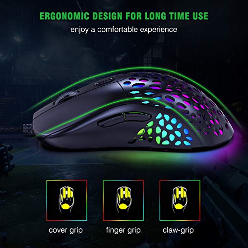 Blade Hawks Ratón Gaming, Ratón RGB Portátil Ligero con 7 Lighting Modes,4 dpi Ajustable,6 Botones,Ratón Juegos con Cable para Windows, Laptop