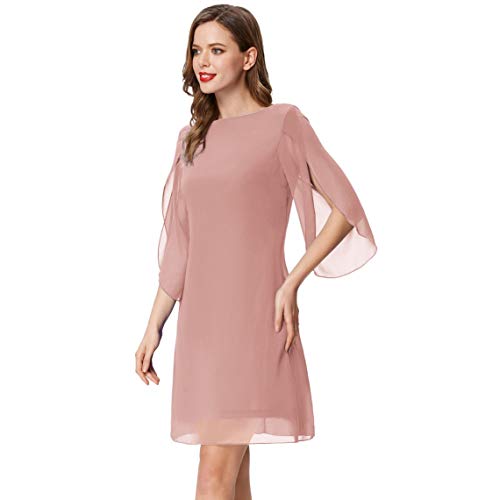 Blusa Gasa para Mujer Vestido 3/4 Manga Casual Oficina Cuello Redondo Elegante Vestido Top L Cl011125-15