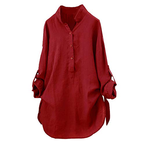 Blusa Mujer BBestseller Top de Manga Larga de Algodón con Panel de Botón Otoño e Invierno Camisas Sudadera con Capucha Pulóver Tapa de Trompeta
