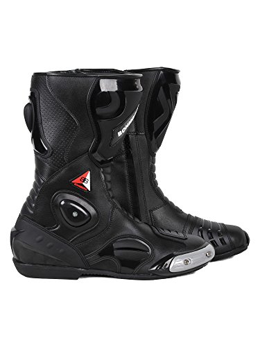 Bohmberg - Botas de Moto, Botas de Piel Deportivas, Impermeables, de Cuero Estable Protectores rígidos Integrados - 43