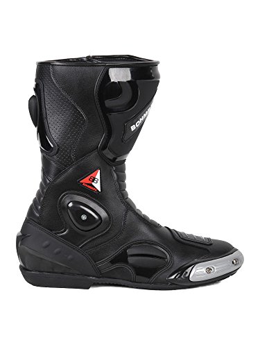 Bohmberg - Botas de Moto, Botas de Piel Deportivas, Impermeables, de Cuero Estable Protectores rígidos Integrados - 43
