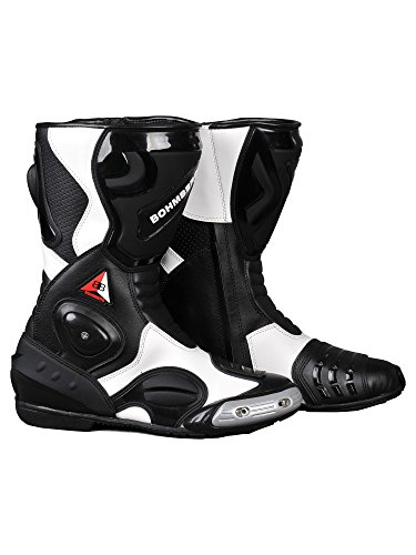 Bohmberg - Botas de Moto, Botas de Piel Deportivas, Impermeables, de Cuero Estable Protectores rígidos Integrados - 46