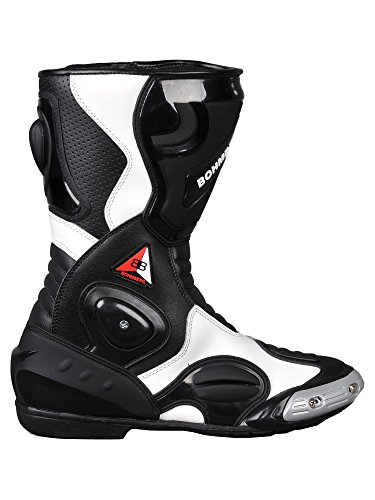 Bohmberg - Botas de Moto, Botas de Piel Deportivas, Impermeables, de Cuero Estable Protectores rígidos Integrados - 46