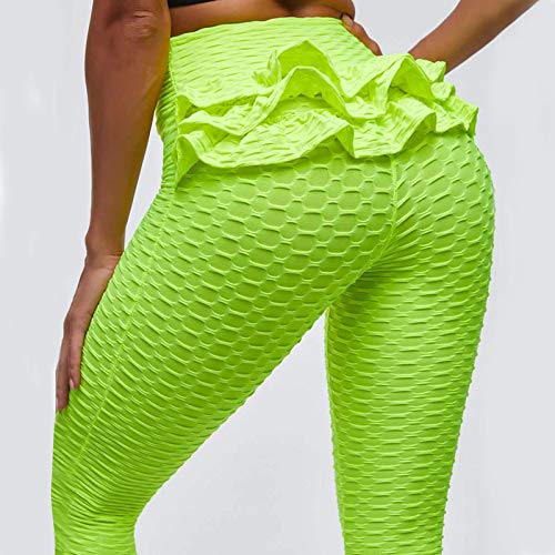 BOIYI Pantalones de Yoga de Cintura Alta para Mujer, Único Falda de Cintura , Estiramiento Correr Entrenamiento Leggings de Yoga Control de Abdomen Medias Deportivas(Verde,XL)