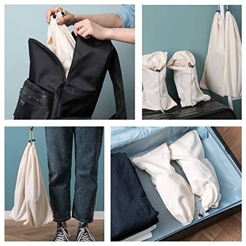Bolsa para Guardar Zapatos para Hombres y Mujeres 100% algodón con cordón para protección de Viaje y Almacenamiento de Zapatos, Juego de Cuatro Piezas,Beige, Juego de 8er