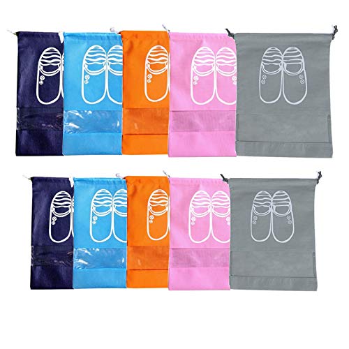 Bolsas Zapatos Viajes 10pcs Bolsa a Prueba Polvo Zapatos No Tejidas Bolsas para Zapatos para Almacenar Botas Zapatos de Viaje Bolsa de Acabado con Ventana Transparente,Multifunción(M/L)