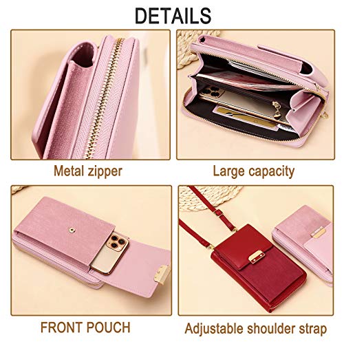 Bolso Movil Mujer, Bolsos Bandolera de Mujer, Bolso Monedero Movil Mujer, Bolsos para Movil Bolso Cartera Movil con Ranuras para Tarjeta de Correa para Guardar hasta 6,5",Rosado