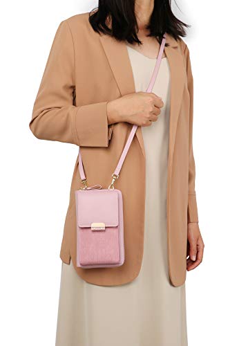 Bolso Movil Mujer, Bolsos Bandolera de Mujer, Bolso Monedero Movil Mujer, Bolsos para Movil Bolso Cartera Movil con Ranuras para Tarjeta de Correa para Guardar hasta 6,5",Rosado