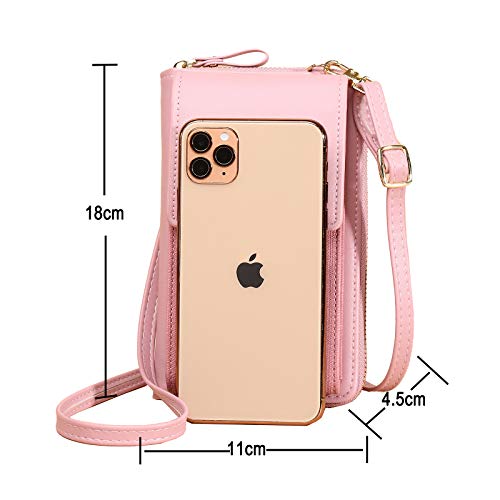 Bolso Movil Mujer, Bolsos Bandolera de Mujer, Bolso Monedero Movil Mujer, Bolsos para Movil Bolso Cartera Movil con Ranuras para Tarjeta de Correa para Guardar hasta 6,5",Rosado
