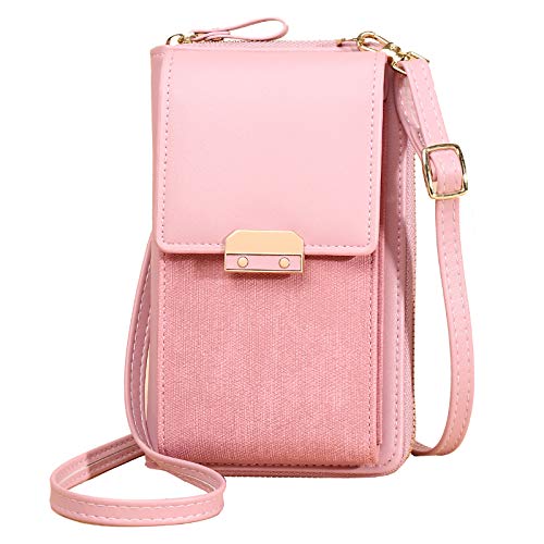 Bolso Movil Mujer, Bolsos Bandolera de Mujer, Bolso Monedero Movil Mujer, Bolsos para Movil Bolso Cartera Movil con Ranuras para Tarjeta de Correa para Guardar hasta 6,5",Rosado