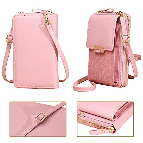 Bolso Movil Mujer, Bolsos Bandolera de Mujer, Bolso Monedero Movil Mujer, Bolsos para Movil Bolso Cartera Movil con Ranuras para Tarjeta de Correa para Guardar hasta 6,5",Rosado