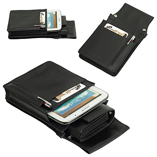Bolso Profesional de Camarero, de Cuero de bovino, en Negro para Tablet, iPad Mini de hasta 8 Pulgadas & Monedero