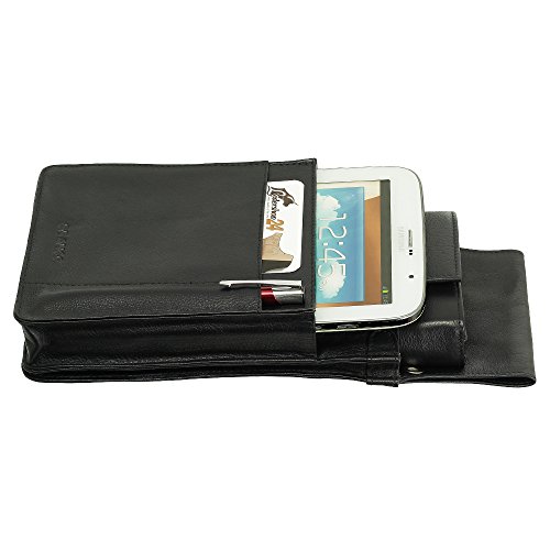Bolso Profesional de Camarero, de Cuero de bovino, en Negro para Tablet, iPad Mini de hasta 8 Pulgadas & Monedero