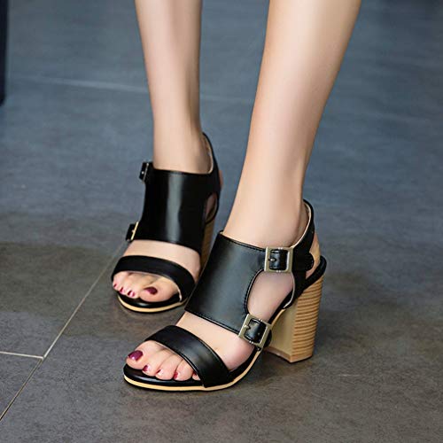 Bombas De Tacón Cuadrado Para Mujer Calzado De Verano De Tacón Alto Peep-Toe Slingback Calzado Fiesta Boda Oficina Damas Tobillo Hebilla Correa Sandalias