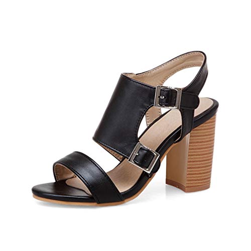 Bombas De Tacón Cuadrado Para Mujer Calzado De Verano De Tacón Alto Peep-Toe Slingback Calzado Fiesta Boda Oficina Damas Tobillo Hebilla Correa Sandalias