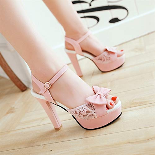 Bombas de tacón cuadrado para mujer Verano Correa de hebilla de tobillo Peep-toe Butterfly-nudo Fiesta Boda Oficina Femme Sandalias con plataforma alta