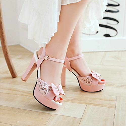 Bombas de tacón cuadrado para mujer Verano Correa de hebilla de tobillo Peep-toe Butterfly-nudo Fiesta Boda Oficina Femme Sandalias con plataforma alta