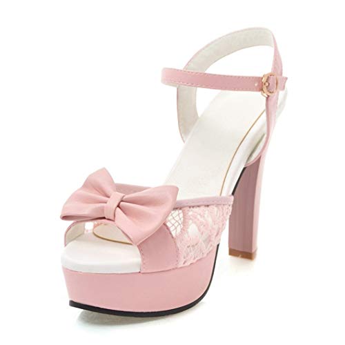 Bombas de tacón cuadrado para mujer Verano Correa de hebilla de tobillo Peep-toe Butterfly-nudo Fiesta Boda Oficina Femme Sandalias con plataforma alta