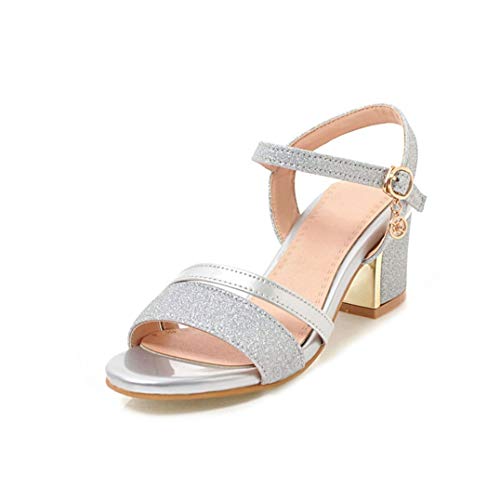 Bombas de tacón cuadrado para mujer Verano Tacón alto Peep-toe Slingback Espalda abierta Baile Boda Boda Femme Tobillo Hebilla Correa Sandalias