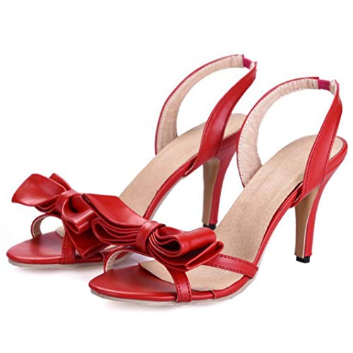 Bombas de tacón fino para mujer Zapatillas de verano con tacón alto Peep-toe Espalda abierta Slingback Mariposa-nudo Zapatos Fiesta Boda Danza Damas Sandalias