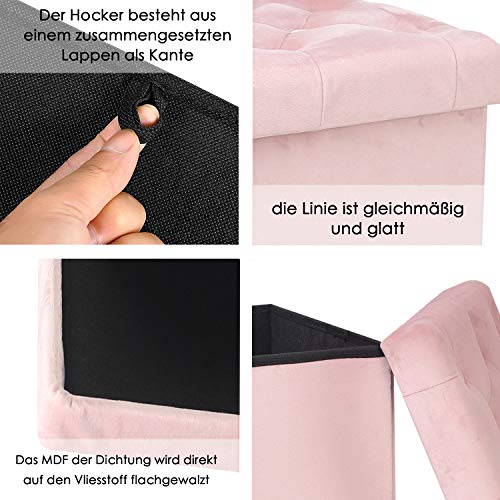 Bonlife Taburete de Almacenamiento Plegable de Franela Retro Interior Banco Madera Juguetes Mesas Plegables Pequeñas Rosa 40x40x40cm