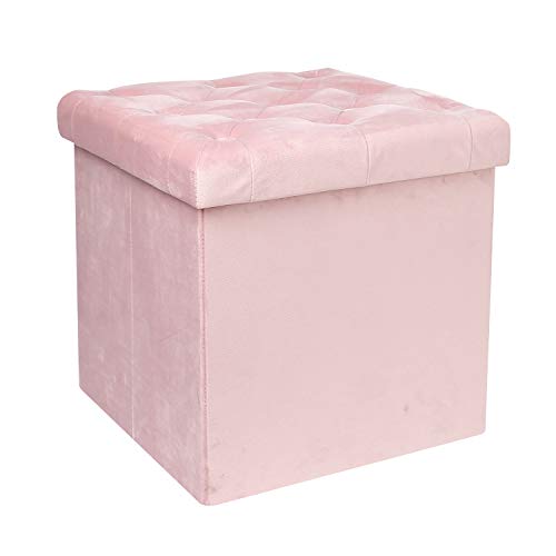 Bonlife Taburete de Almacenamiento Plegable de Franela Retro Interior Banco Madera Juguetes Mesas Plegables Pequeñas Rosa 40x40x40cm