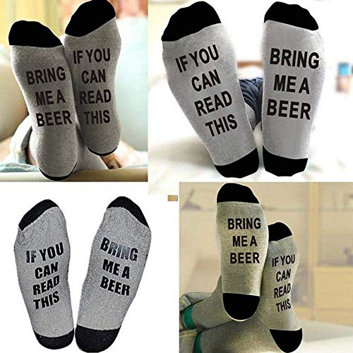 Boolavard Novedad Divertido dicho Combinado de algodón Vestido de tripulación Cerveza Café Chocolate Vino Calcetines, Tamaño del zapato 39-45 para Hombres Mujeres (Cerveza-Gris/Negro)