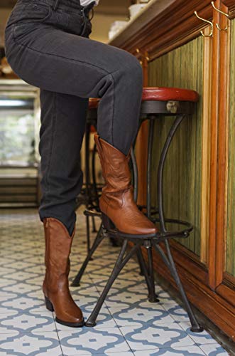 BOSANOVA Bota campera Estilo Cowboy con tacón para Mujer | Detalle de Cosido Decorativo en la caña y Cierre con Cremallera | Cuero 37