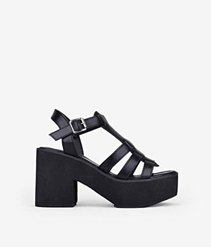 BOSANOVA Sandalias cangrejeras Negra con Plataforma para Mujer Negro 38