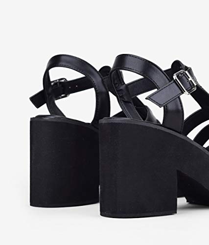 BOSANOVA Sandalias cangrejeras Negra con Plataforma para Mujer Negro 38