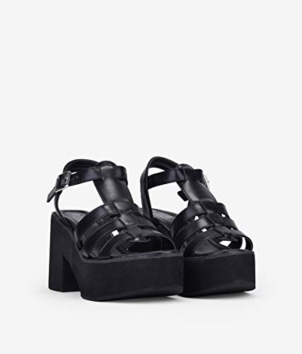 BOSANOVA Sandalias cangrejeras Negra con Plataforma para Mujer Negro 38