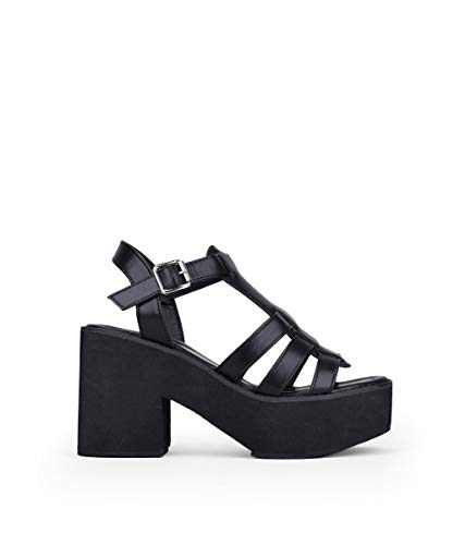 BOSANOVA Sandalias cangrejeras Negra con Plataforma para Mujer Negro 38