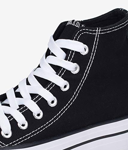 BOSANOVA Zapatillas Abotinadas confeccionadas en Material de Canvas con Detalle de Finas lineas a Contraste en la Suela. Cierre con Cordones. Negro 40