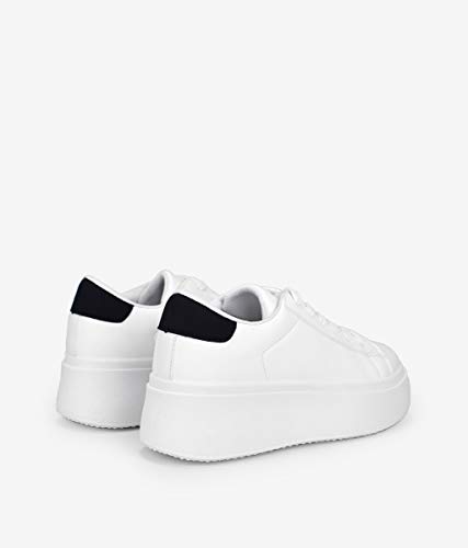 BOSANOVA Zapatillas Blancas con Detalle Pieza Trasera en Color Negro para Mujer | con Cordones. Blanca 36