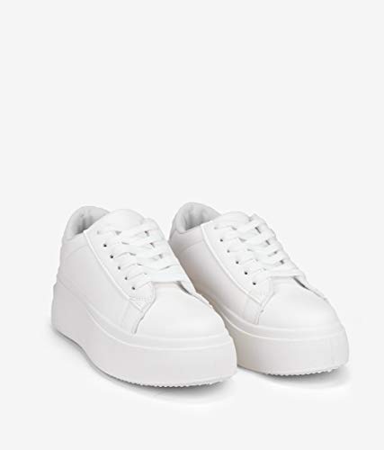 BOSANOVA Zapatillas Blancas con Plataforma 5 cm y Cordones para Mujer | Bambas Total Look Blanco. Blanco 37