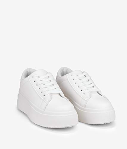 BOSANOVA Zapatillas Blancas con Plataforma 5 cm y Cordones para Mujer | Bambas Total Look Blanco. Blanco 37