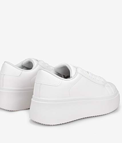 BOSANOVA Zapatillas Blancas con Plataforma 5 cm y Cordones para Mujer | Bambas Total Look Blanco. Blanco 37
