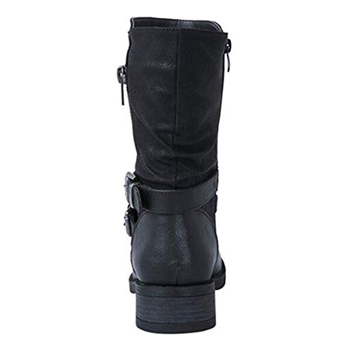 Botas a media pierna para mujer Botas de combate de tobillo de combate con zapatos de bloque bajo con tachuelas fino aguja 12cm cordones cuadrado tacones militares martin cowboy