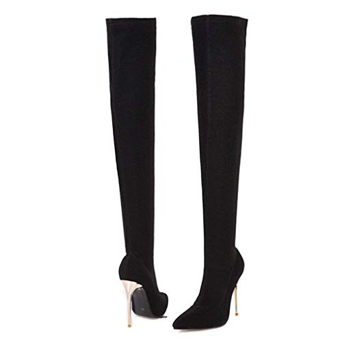 Botas altas de mujer Sexy Casual Elegante Invierno con tacón alto por encima de la rodilla Tacones altos Invierno Boots con calcetines elásticos Botines de Banquete, Mujer, Negro , 36 EU