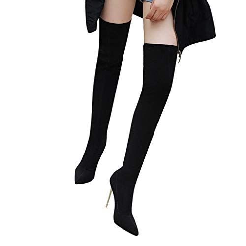 Botas altas de mujer Sexy Casual Elegante Invierno con tacón alto por encima de la rodilla Tacones altos Invierno Boots con calcetines elásticos Botines de Banquete, Mujer, Negro , 36 EU