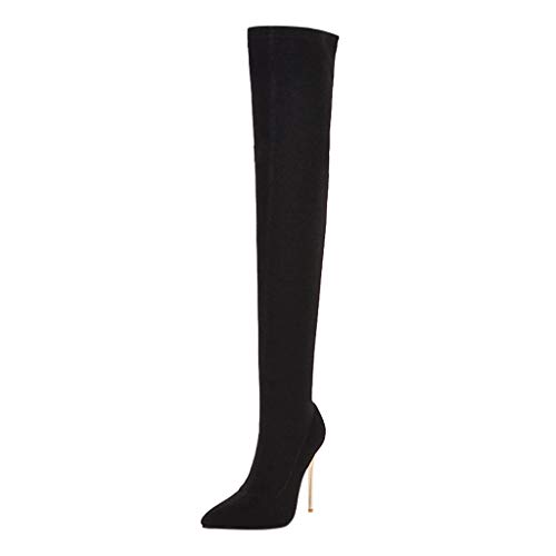 Botas altas de mujer Sexy Casual Elegante Invierno con tacón alto por encima de la rodilla Tacones altos Invierno Boots con calcetines elásticos Botines de Banquete, Mujer, Negro , 36 EU